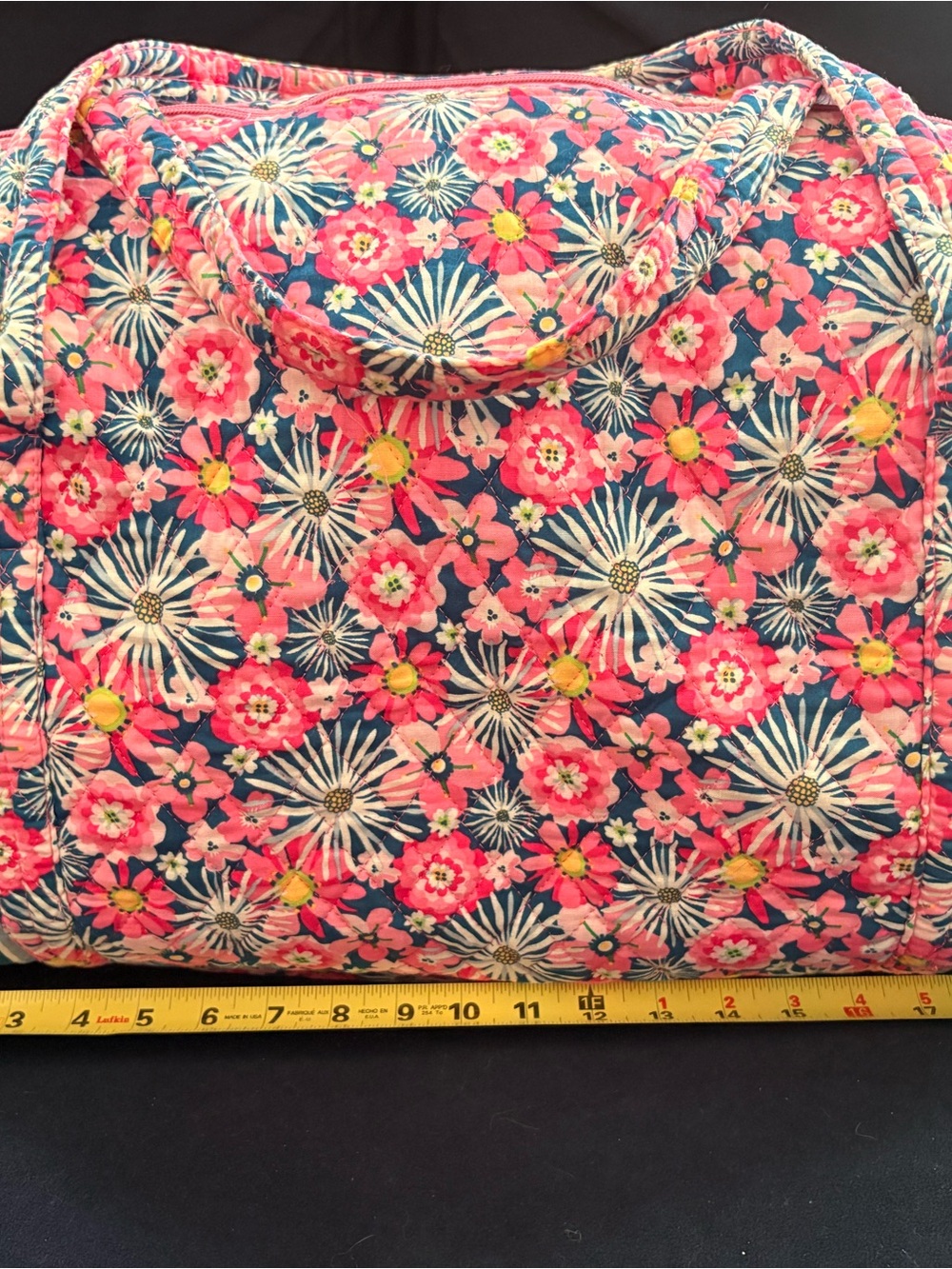 Quilted Floral Travel Tote in Pink and Blue